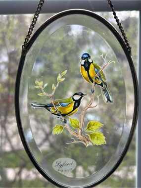 Vintage Lyford Sun-catcher Glass Yellow Bird Blue Tit Window Hanging 6 Inch